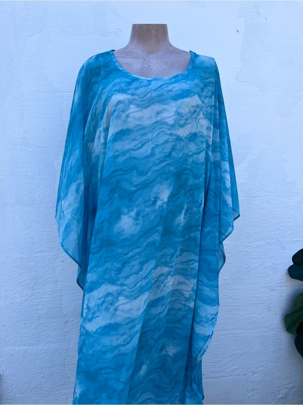 Soft Surroundings Blue Marble-Print Swim Cover-Up